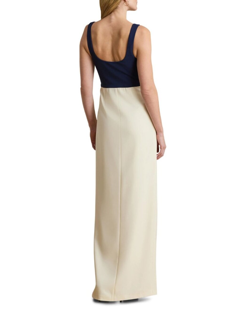 🆕RALPH LAUREN Two-Tone Ottoman Crepe Sleeveless Gown Navy Blue/Ivory 16 - Picture 3 of 16